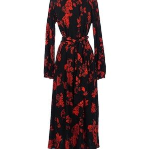 Tory Burch Floral Tie-neck Long-sleeve Jersey BowDress In Black Mountain Paisley